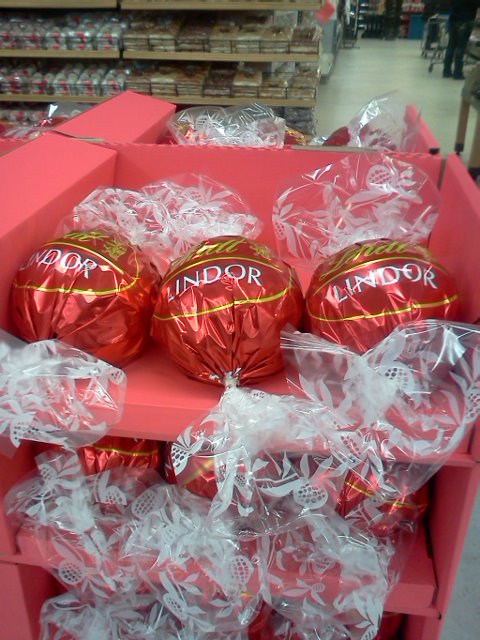 Giant Lindt truffles!  There were 40 truffles in these things.  How do I know? Santa brought me one. :-)